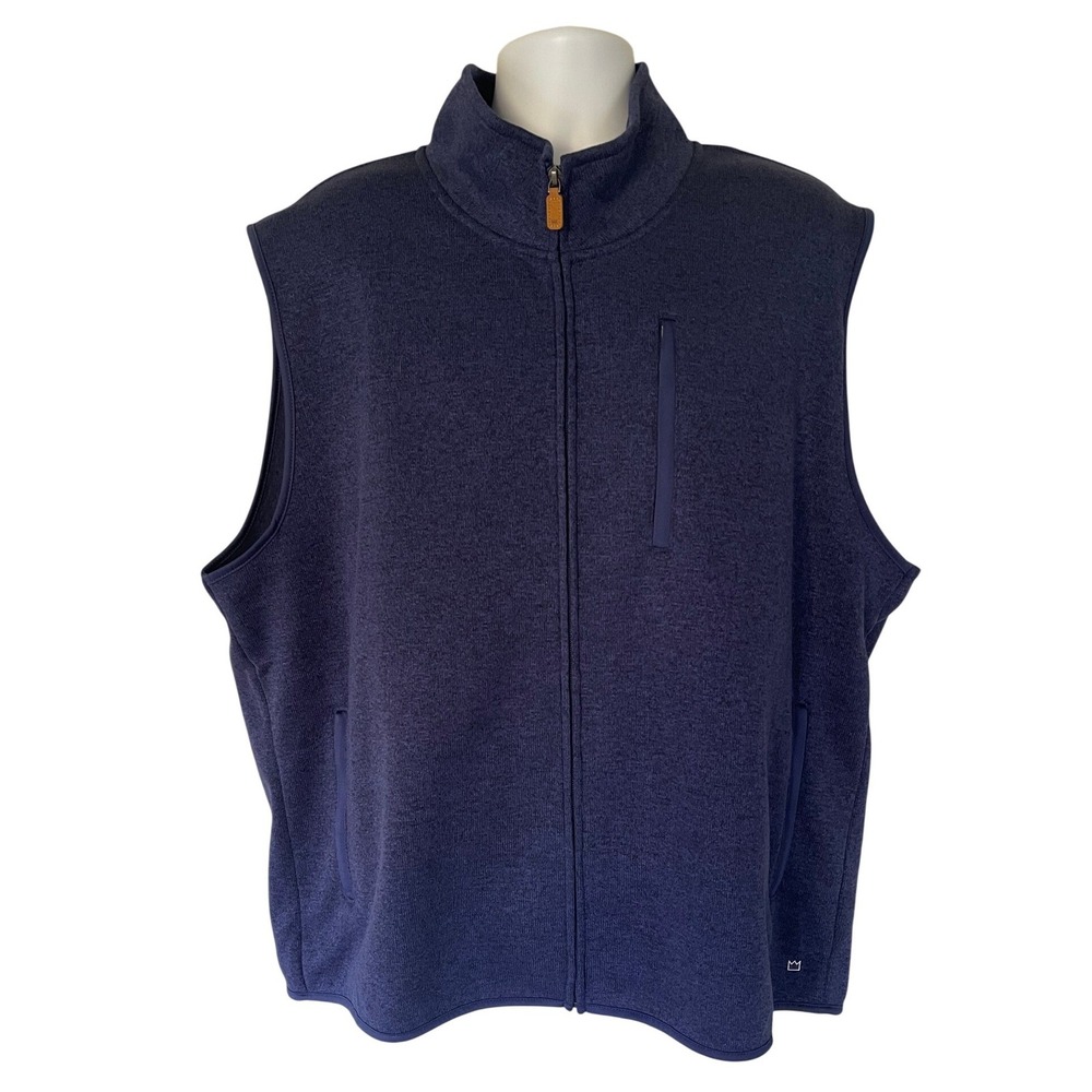 Crown & Ivy Mens XXL Navy Blue Heathered Sweater Fleece Full Zip Vest Mock‎ Neck